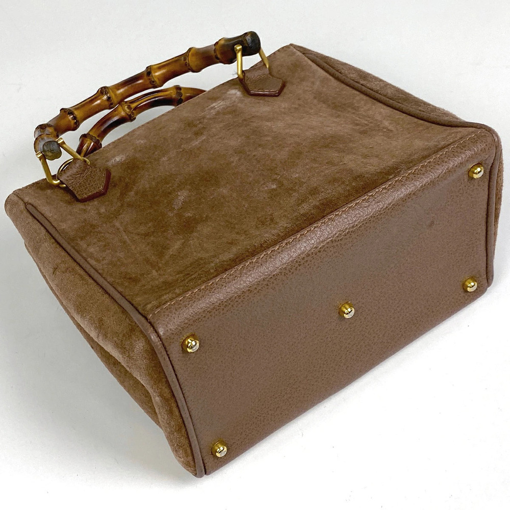 Gucci Suede Brown Bamboo Handbag